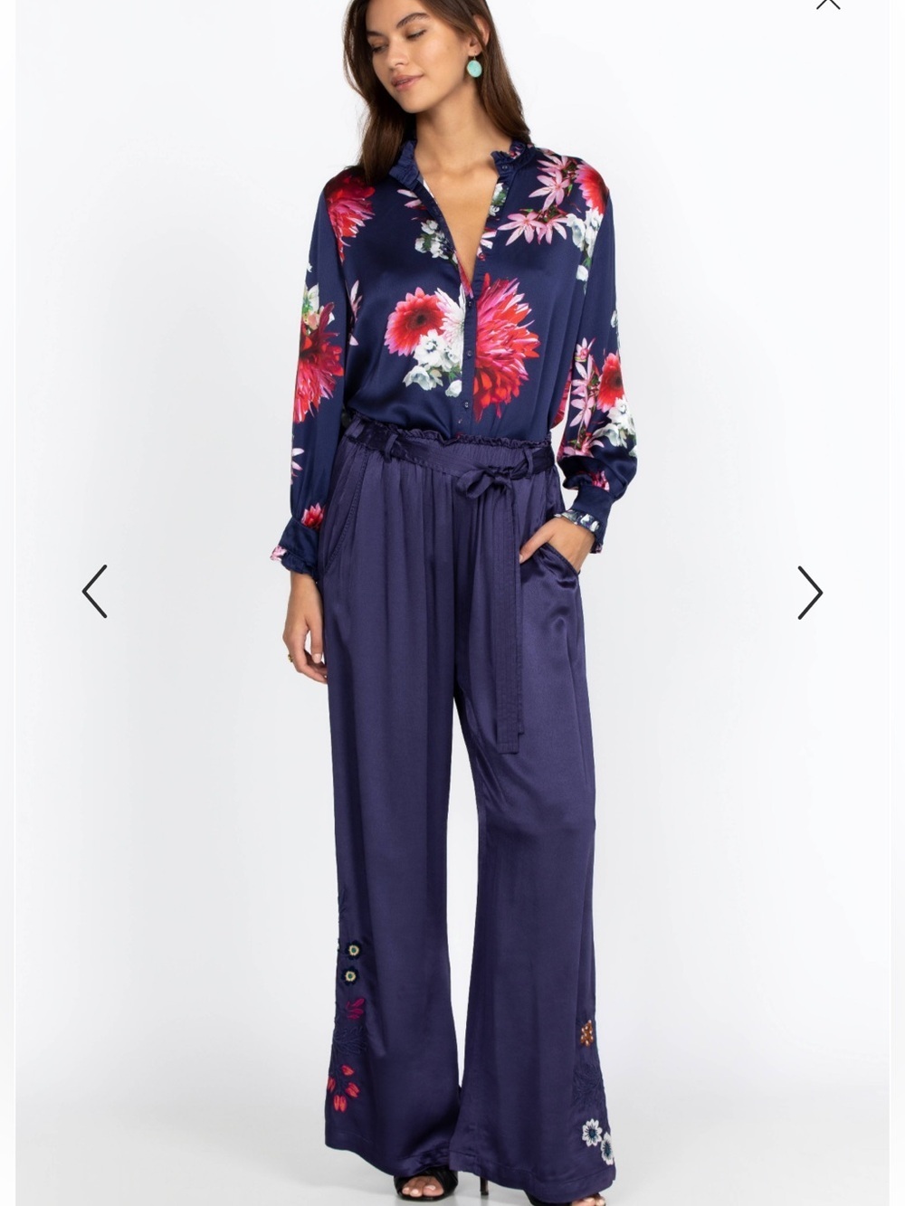 Johnny Was Didiana Paperbag Floral Embroidered Pants